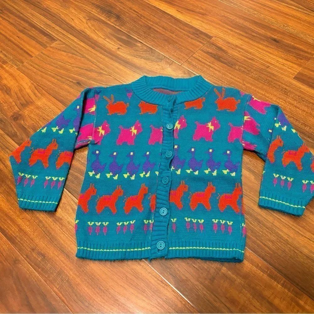 Vintage teal animals knit cardigan sweater
